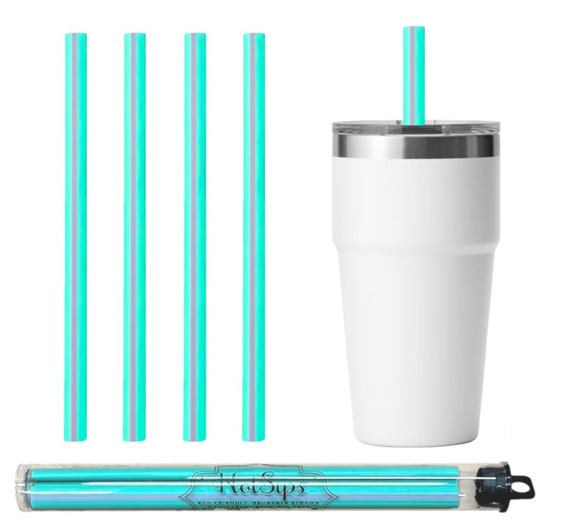 HotSips Reusable Drinking Straws + Case â€“ Fits 8â€“20 oz Cups/Tumblers â€“ Soft, BPA-Free, Food Grade, Oval (Less Pucker) â€“ DW | MW Safe â€“ Hot/Cold Coffee/Tea/Water/More - Made in USA, 4 Medium - Image 1